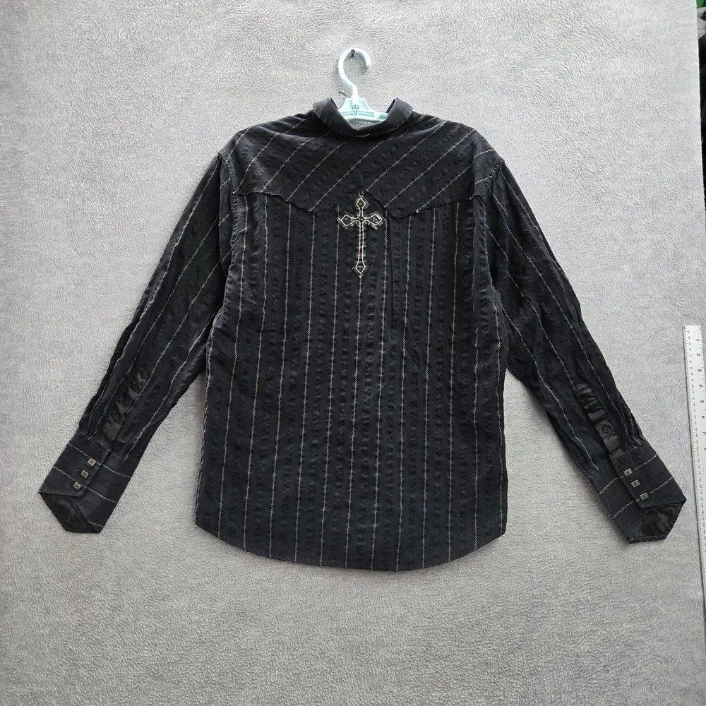VINTAGE Fender‎ By Rock & Roll Religion Men Button Up Shirt L Cross Grunge Y2K